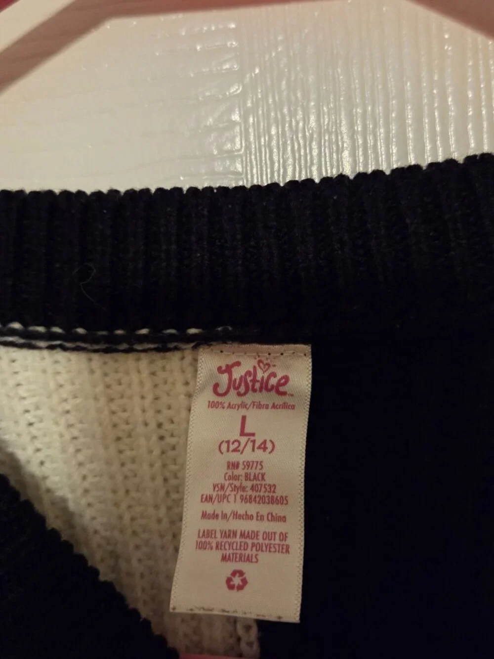 Justice Black and White Checkerboard Sequin Rainbow Sweater — Girls Size Large (